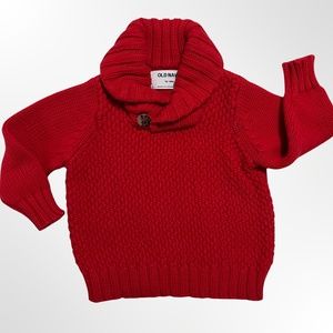 OLD NAVY | CABLE KNIT SWEATER | RED | SHAWL COLLAR | TODDLER BOY | SIZE 12-18M